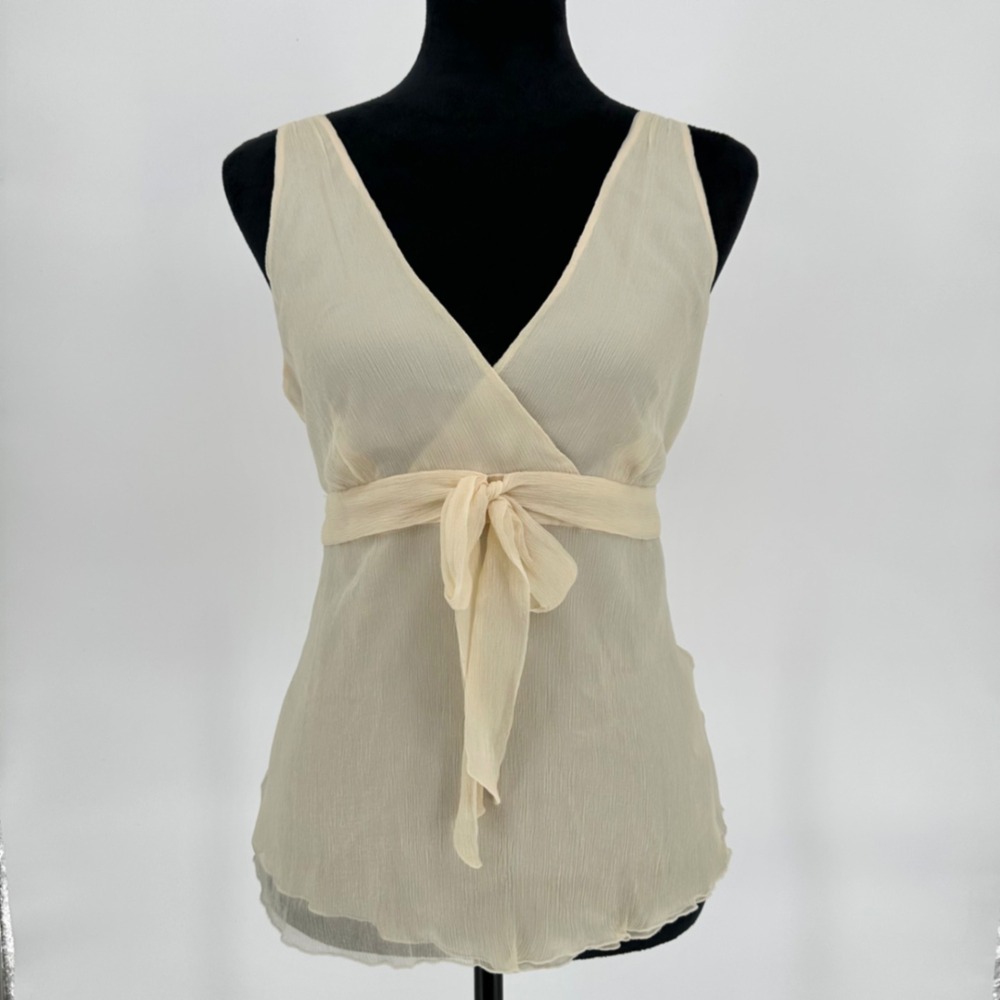 Vintage Y2K J.Crew Ivory 100% Silk Low V-Neck Cami Top Dainty Feminine 10